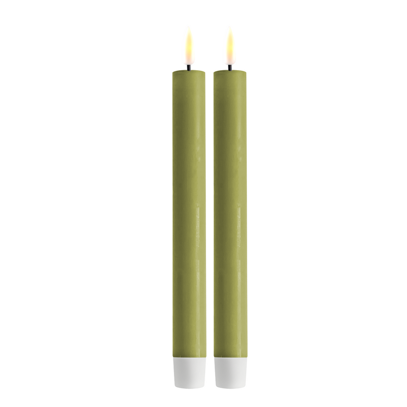 Flameless LED Olive Green Set of 2 Dinner Candles