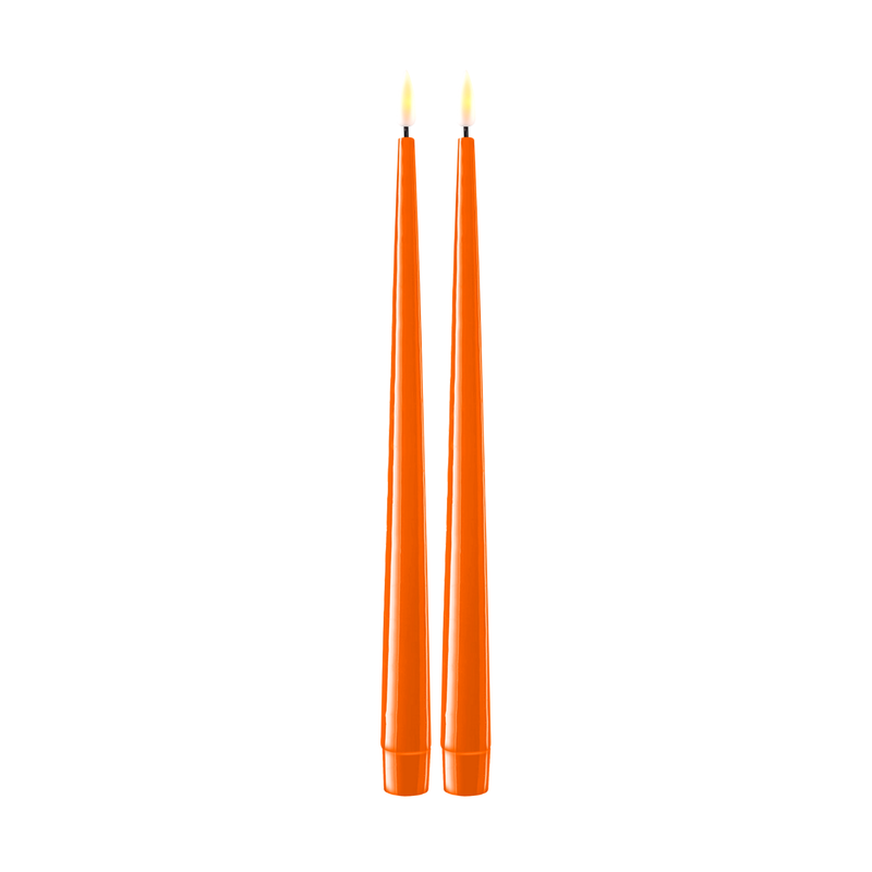 Flameless LED Orange Set of 2 Shiny Tapered Dinner Candles