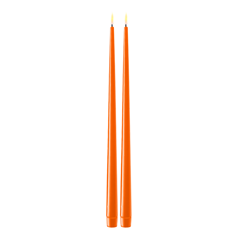 Flameless LED Orange Set of 2 Shiny Tapered Dinner Candles