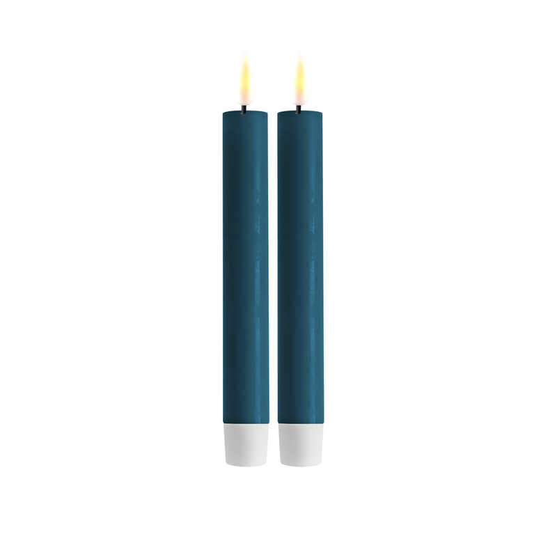 Flameless LED Petroleum Blue Set of 2 Dinner Candles