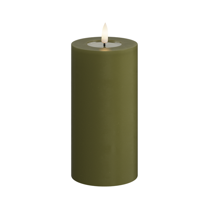 Flameless LED Olive Green Wax Pillar Candle