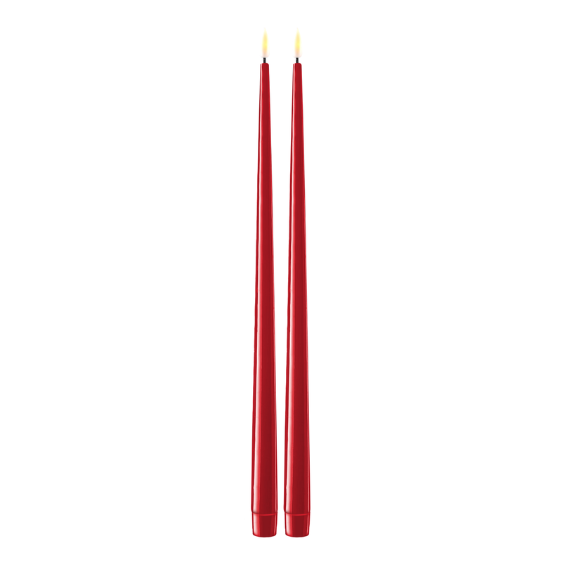 Flameless LED Red Set of 2 Shiny Tapered Dinner Candles