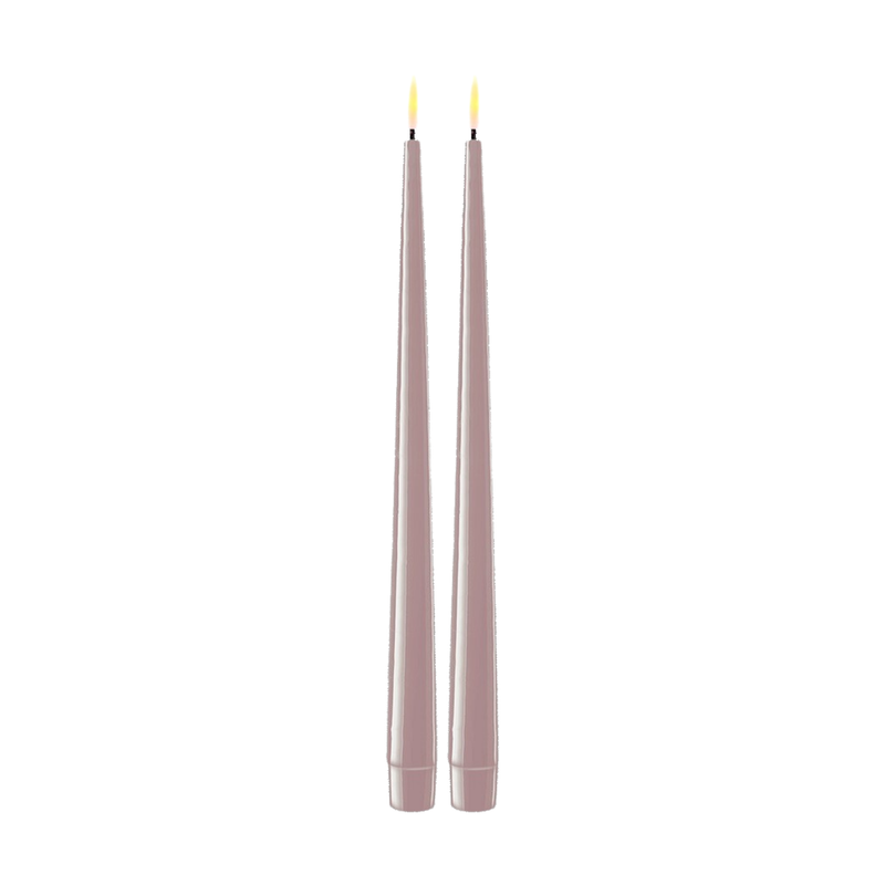 Flameless LED Rose Set of 2 Shiny Tapered Dinner Candles