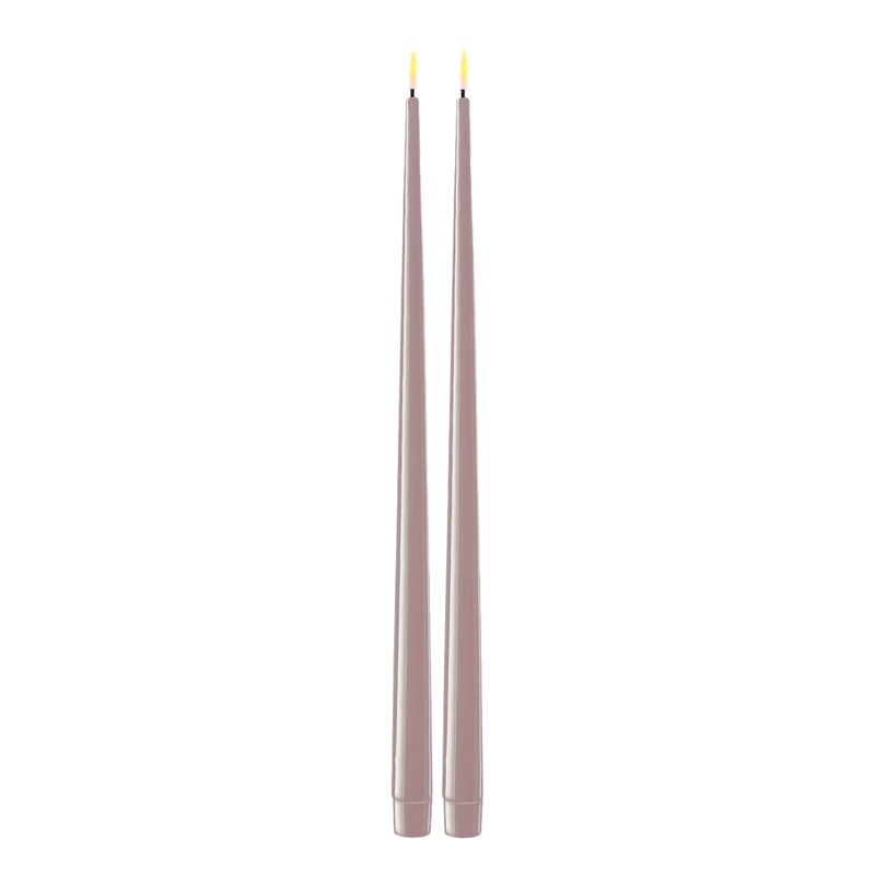 Flameless LED Rose Set of 2 Shiny Tapered Dinner Candles