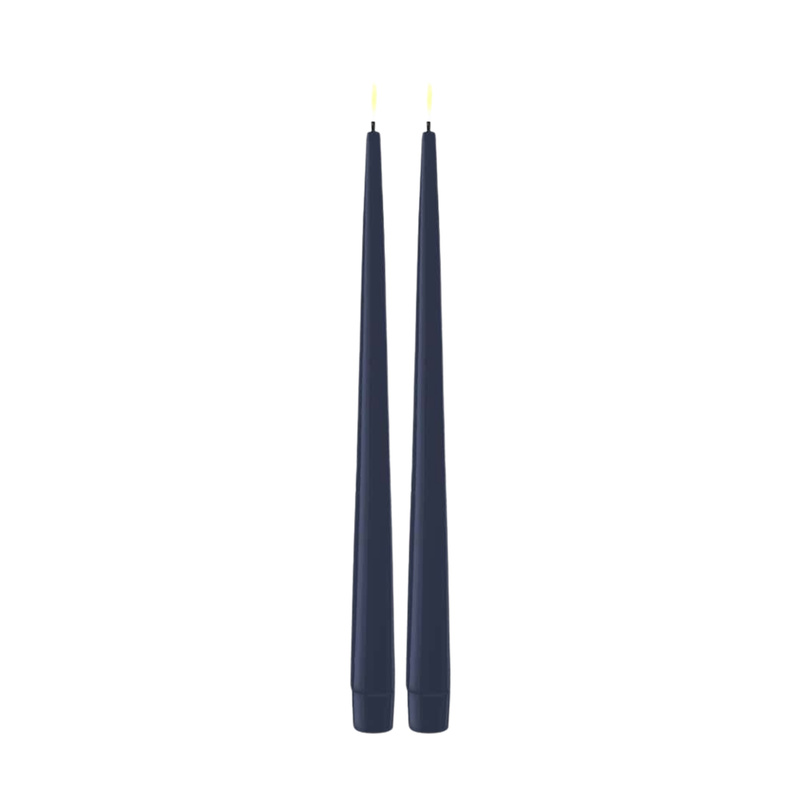 Flameless LED Royal Blue Set of 2 Shiny Tapered Dinner Candles