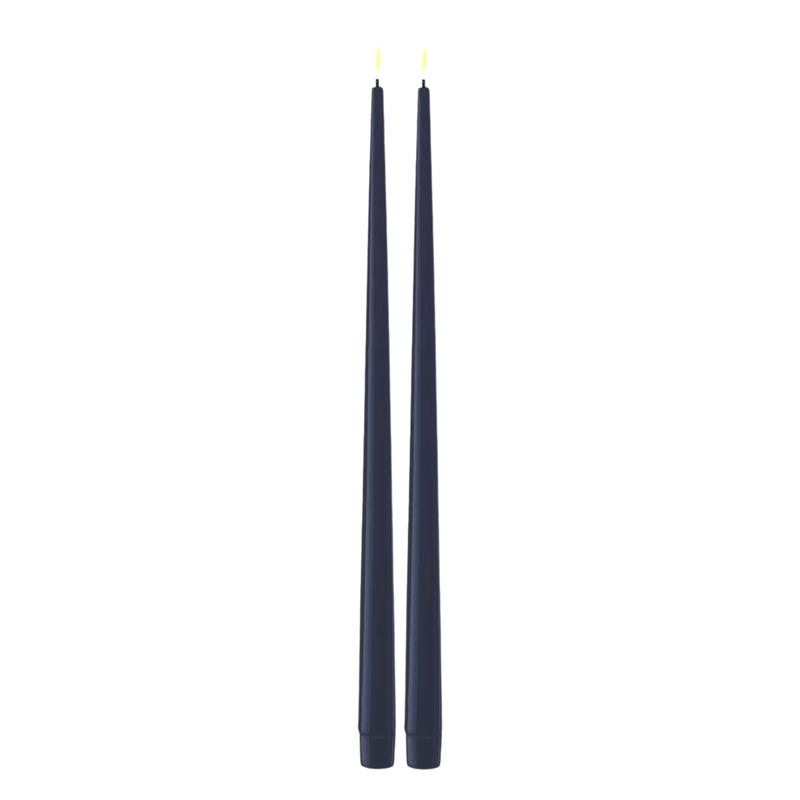 Flameless LED Royal Blue Set of 2 Shiny Tapered Dinner Candles