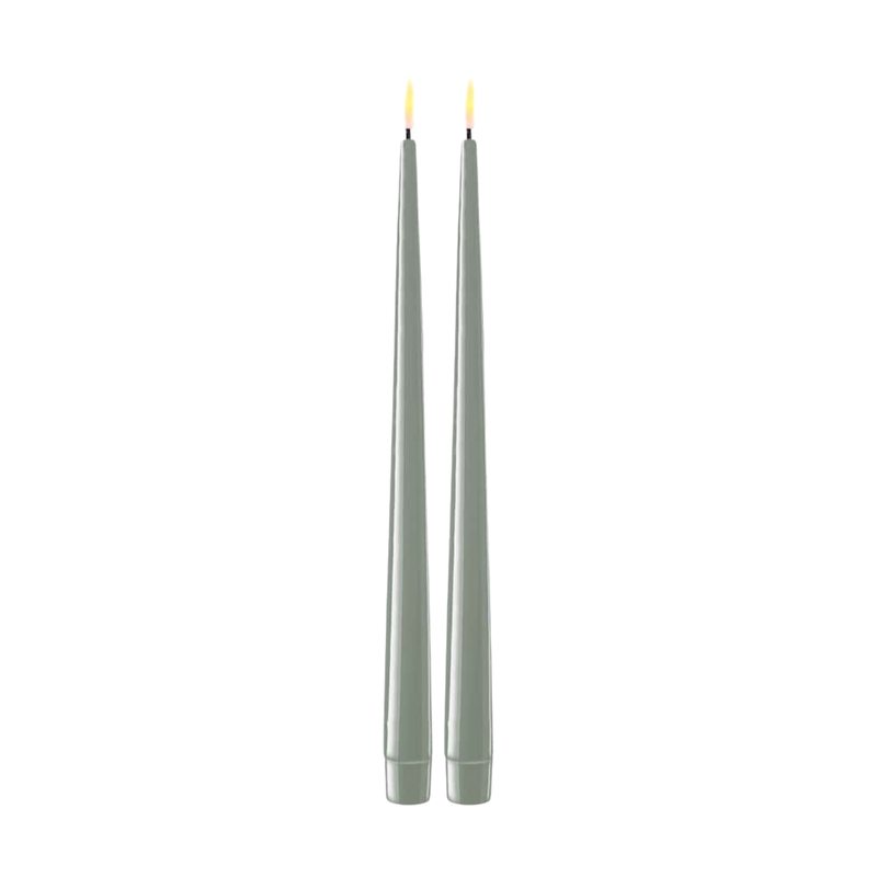 Flameless LED Sage Green Set of 2 Shiny Tapered Dinner Candles