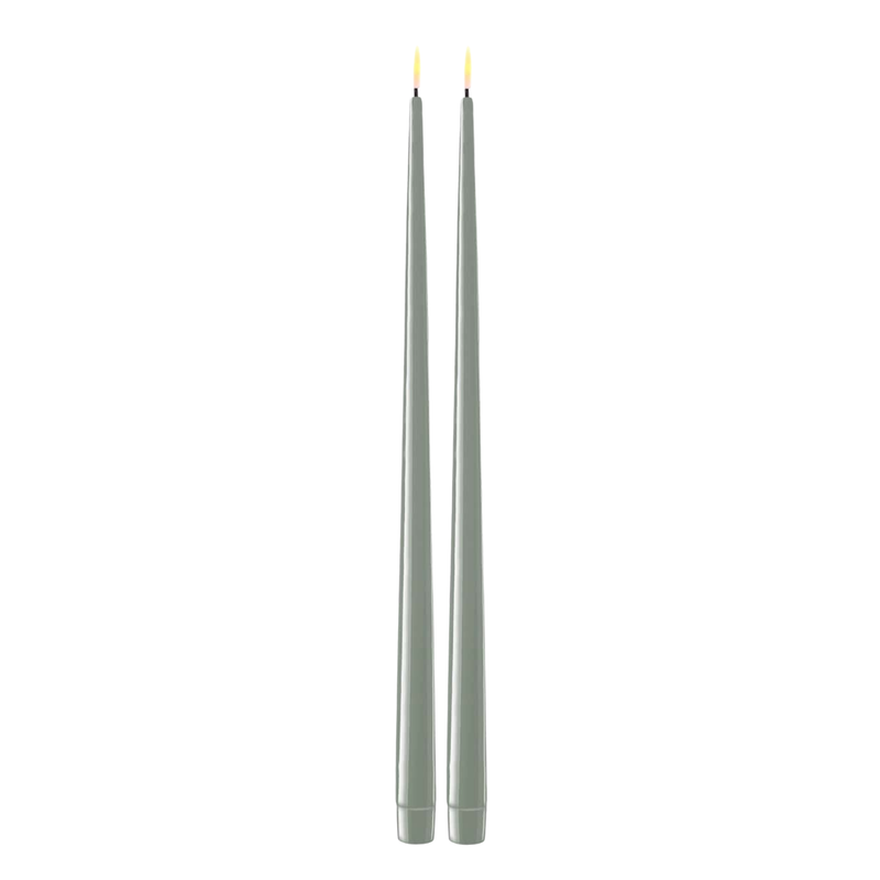 Flameless LED Sage Green Set of 2 Shiny Tapered Dinner Candles