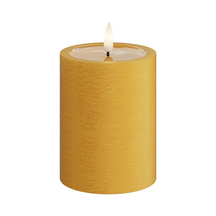 Textured Real Wax Ochre Yellow LED Candle