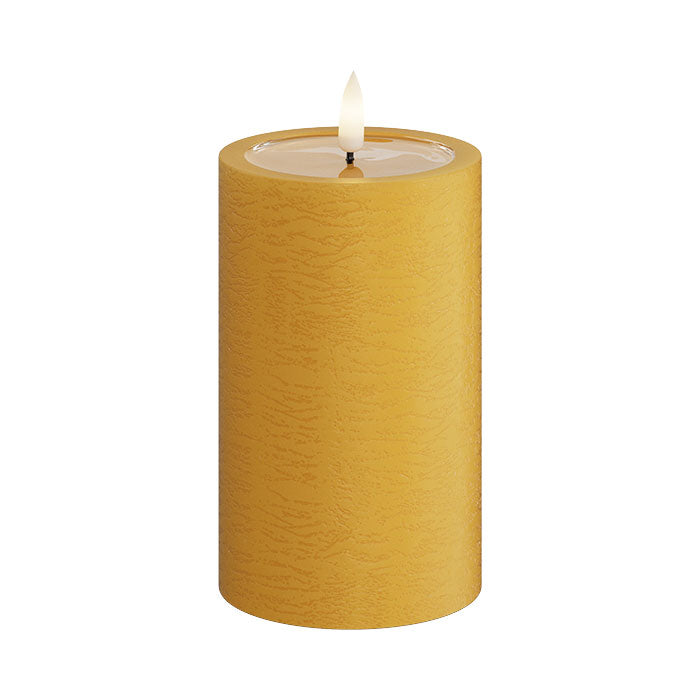 Textured Real Wax Ochre Yellow LED Candle