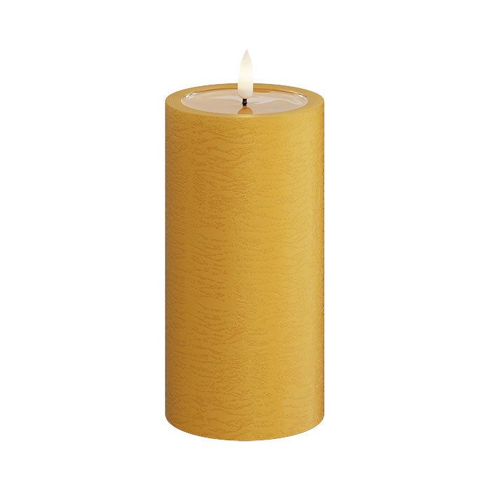 Textured Real Wax Ochre Yellow LED Candle