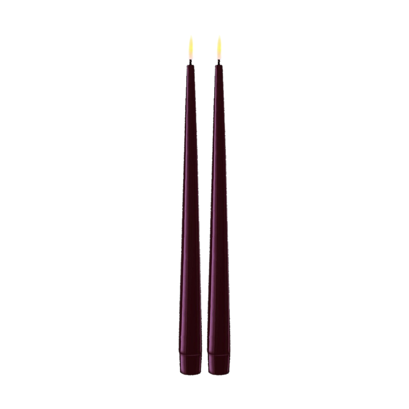 Flameless LED Violet Set of 2 Shiny Tapered Dinner Candles