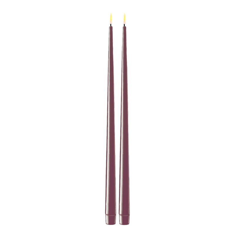 Flameless LED Violet Set of 2 Shiny Tapered Dinner Candles