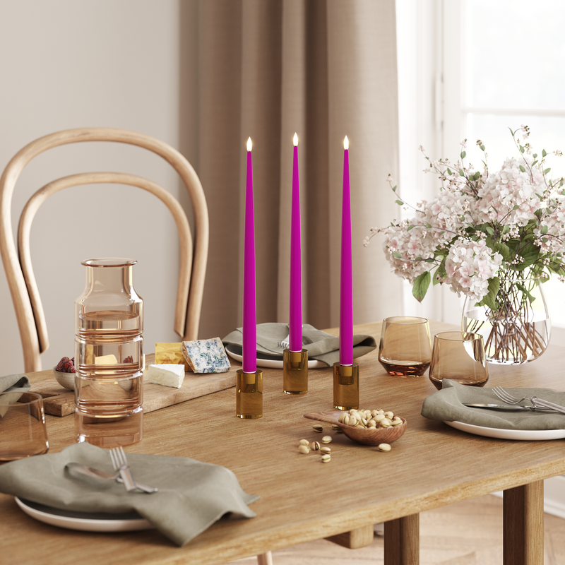 Flameless LED Violet Set of 2 Shiny Tapered Dinner Candles