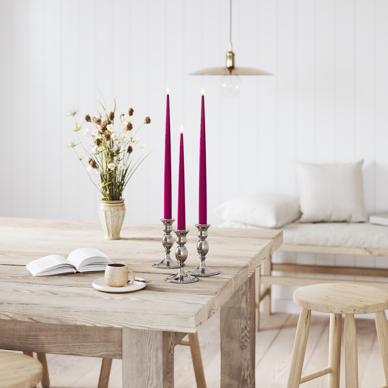 Flameless LED Violet Set of 2 Shiny Tapered Dinner Candles