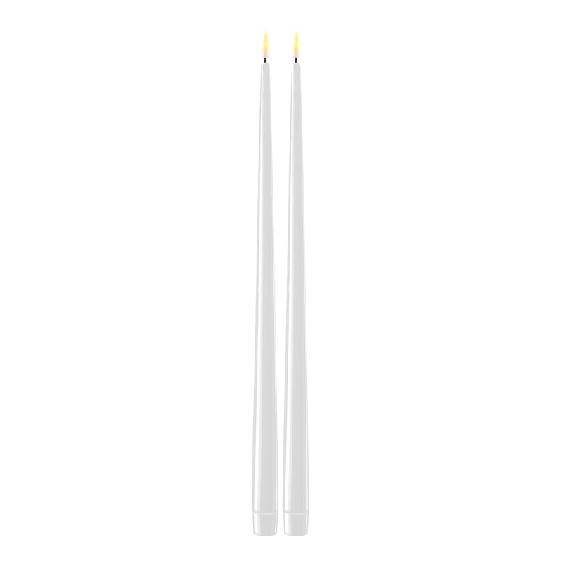 Flameless LED White Set of 2 Shiny Tapered Dinner Candles