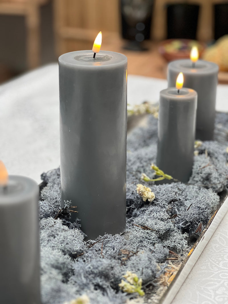 Flameless LED Grey Wax Pillar Candle