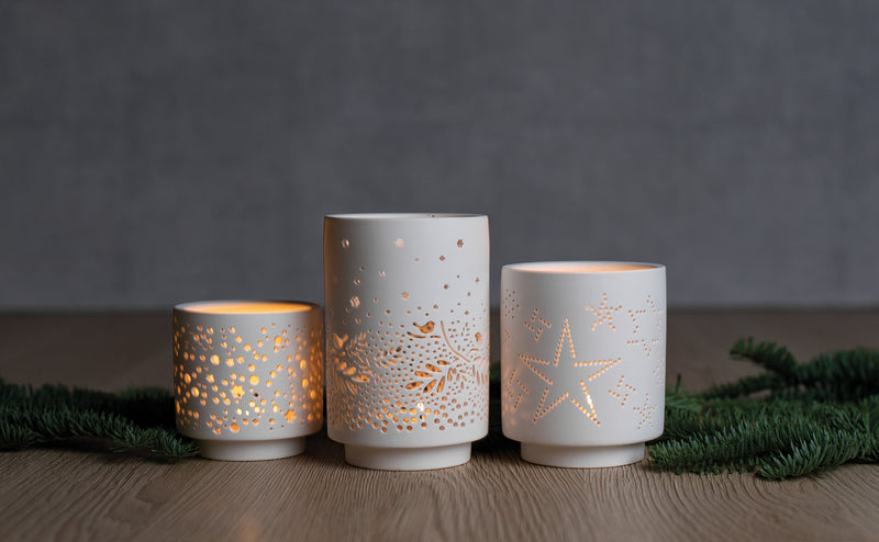 Set of 3 Porcelain Illuminated Candle Holders
