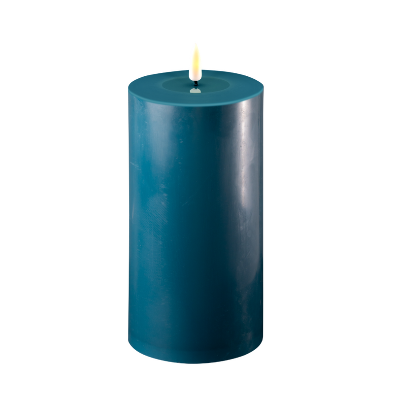 Flameless LED Petroleum Blue Wax Pillar Candle