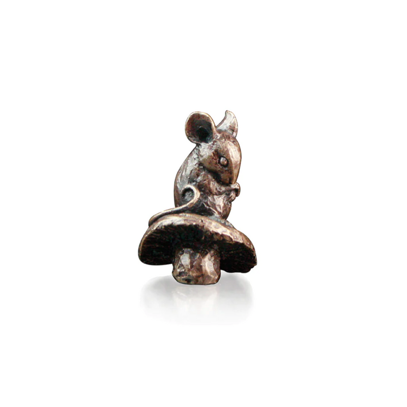 Butler & Peach Miniature Bronze Mouse on Toadstool