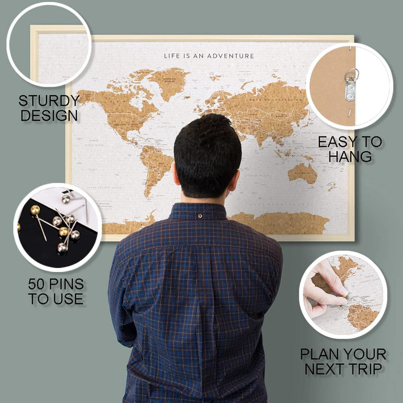 World Map Push Pin Corkboard