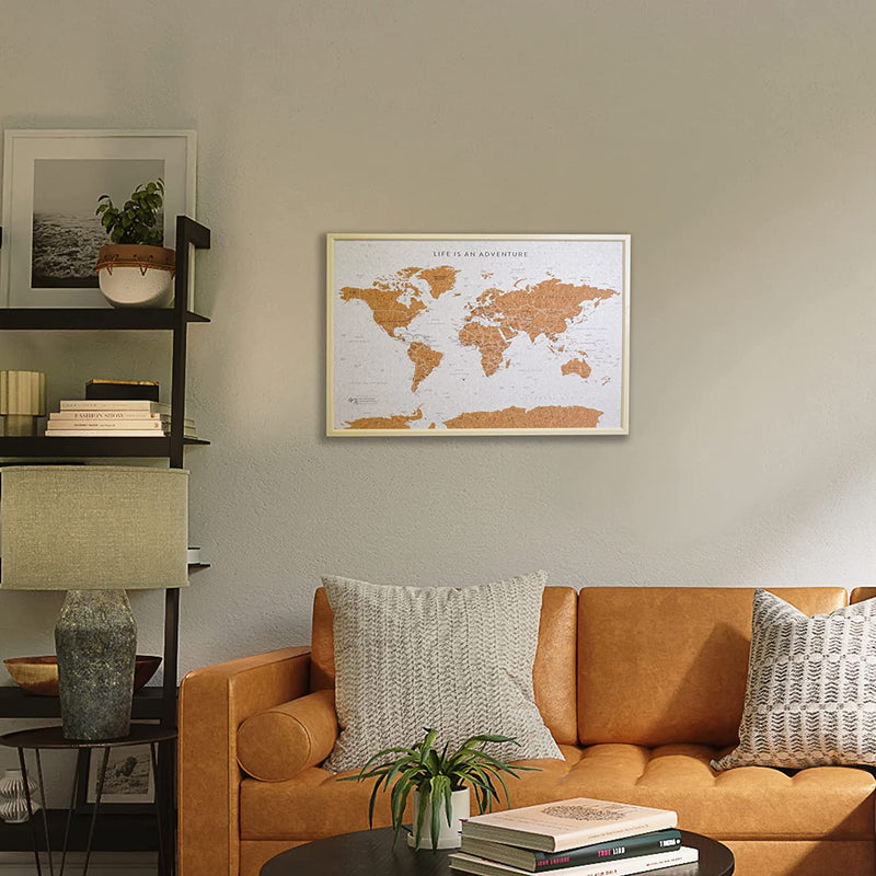 World Map Push Pin Corkboard