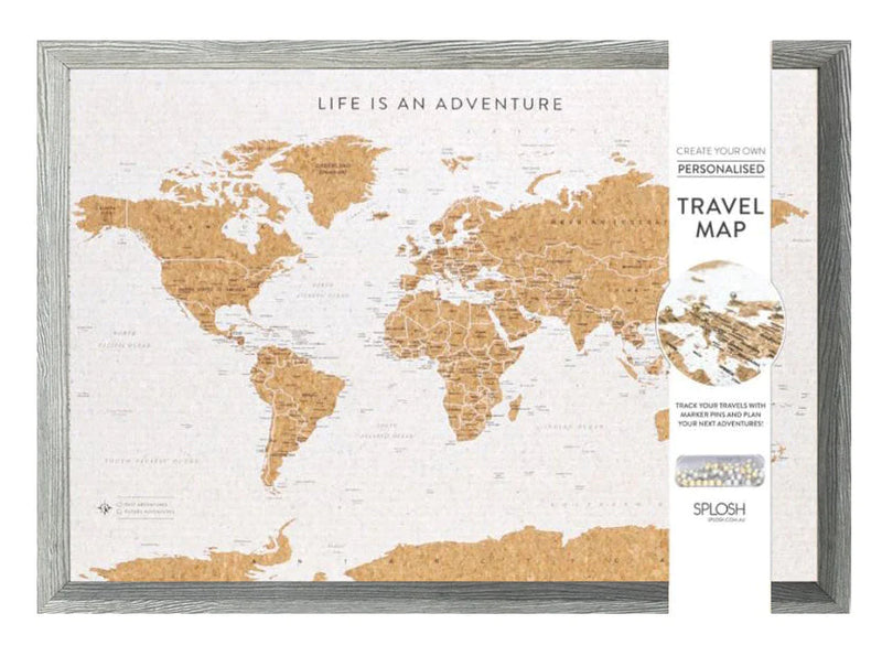 World Map Push Pin Corkboard