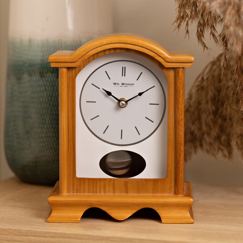 Broken Arch Oak Wooden Mantel Clock