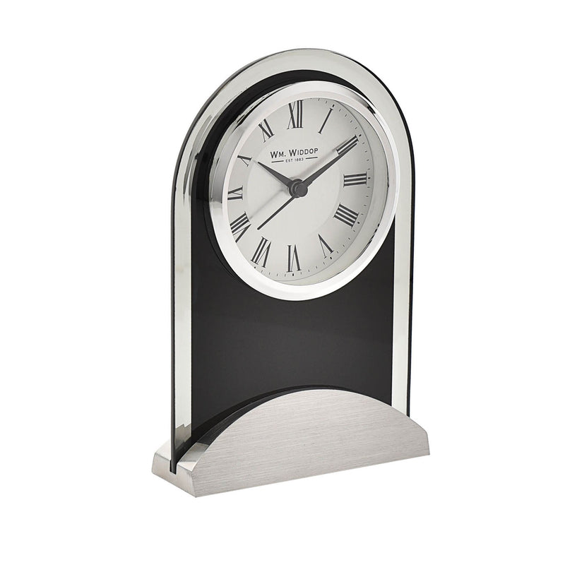 Black Glass & Aluminium Mantel Clock