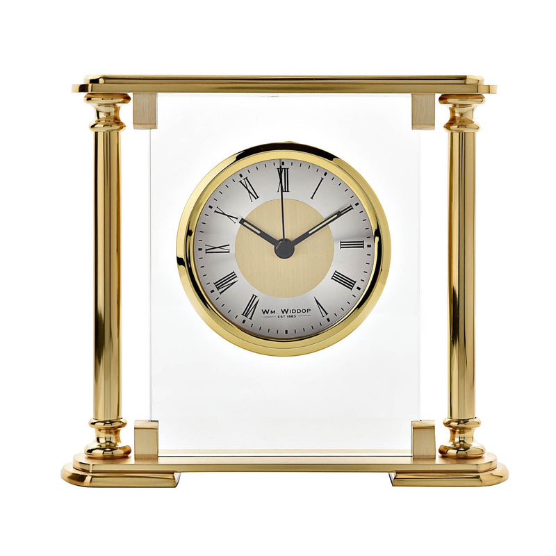 Gold Glass & Brushed Aluminium Mantel Clock