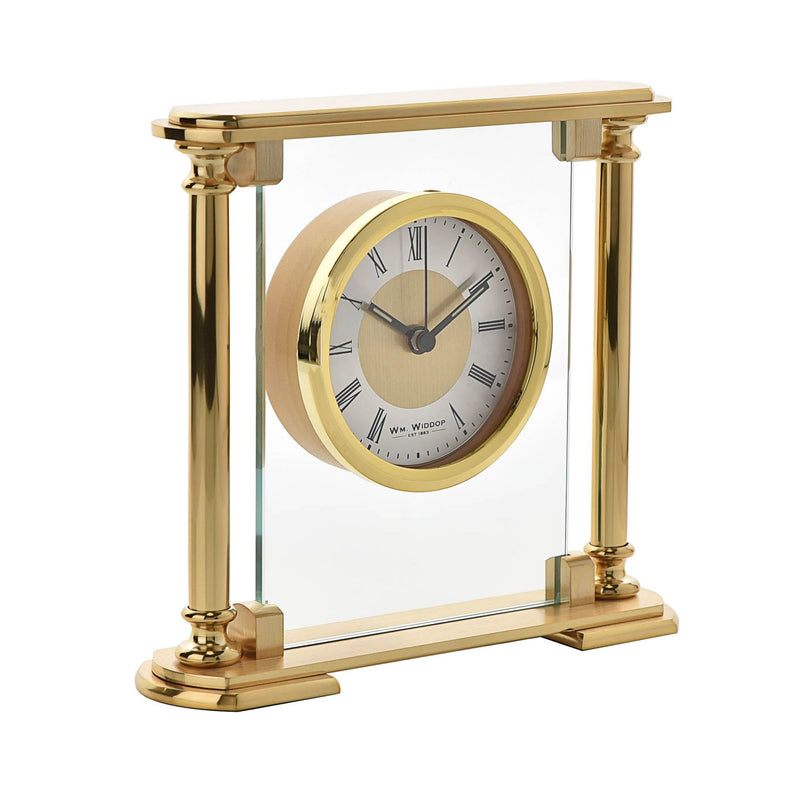 Gold Glass & Brushed Aluminium Mantel Clock